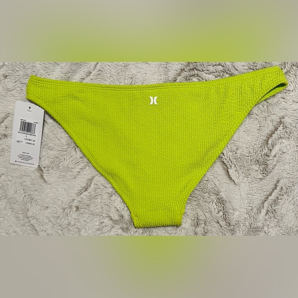 Hurley Neon Green Scrunch Ribbed Bikini Bottom Swimwear - Picture 4 of 8